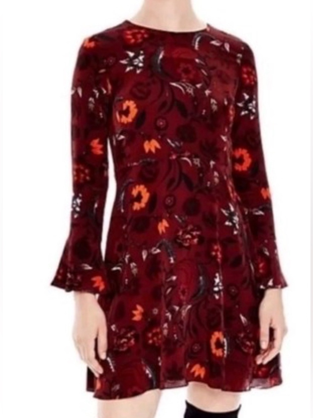 Sandro Paris Women's 100% Silk Sofia Dress in deep red floral print size 2 EUC